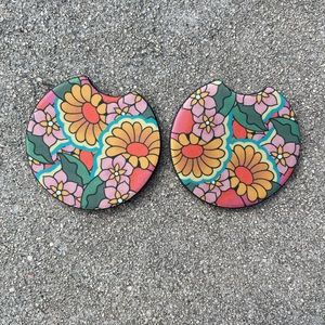Floral Retro 70’s Car Coasters | Car Accessories | Car Coaster | Coasters
